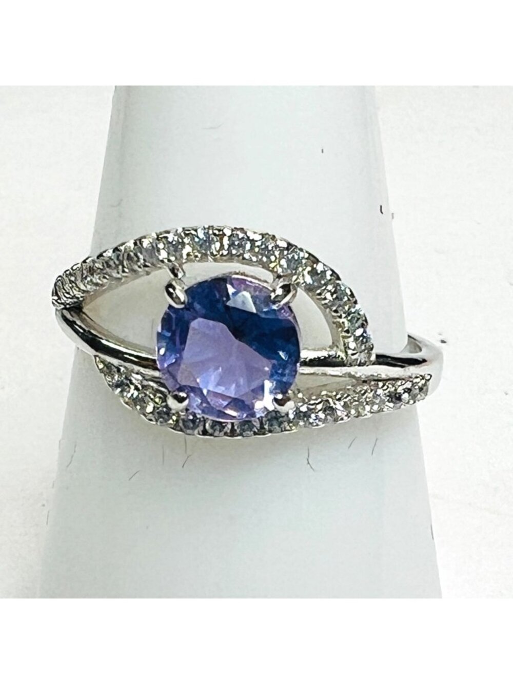 Ring Bomb Party Ring, size 7, purple stone .925 sterling silver band